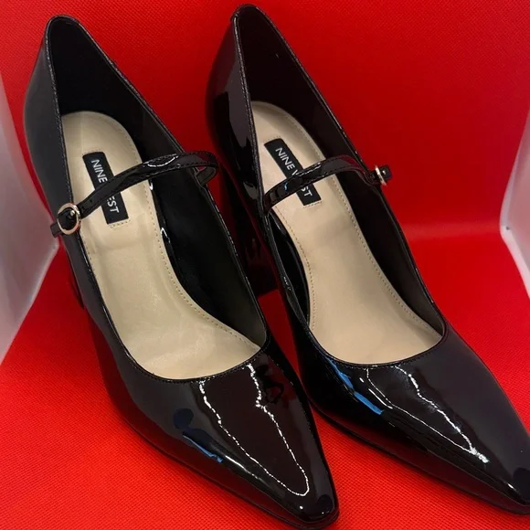 Nine West Black Patent Mary Jane Pointed Pumps - Picture 1 of 3